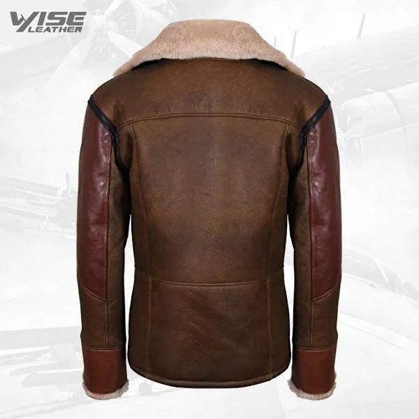 Men's Brown B3 Sheepskin Leather Aviator Biker Jacket - Crossover Edition