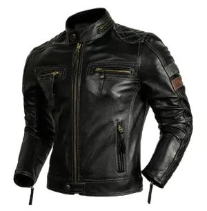 Men's Genuine Cow Leather Motorcycle Biker Jacket: Classic Motor Coat