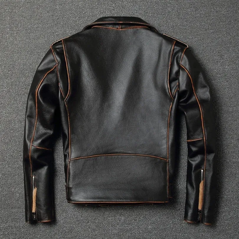 Men's Vintage Cowhide Leather Motorcycle Jacket - Classic Biker Fashion