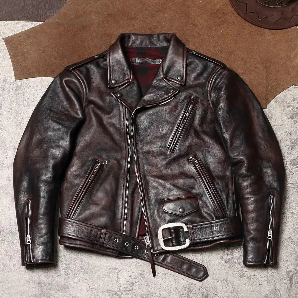 Men's Vintage Style Cowhide Leather Motorcycle Jacket - Premium Quality