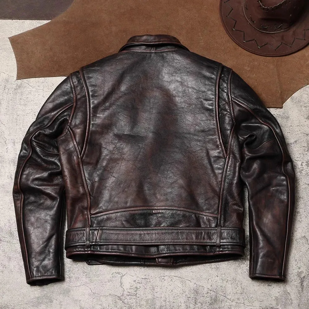 Men's Vintage Style Cowhide Leather Motorcycle Jacket - Premium Quality