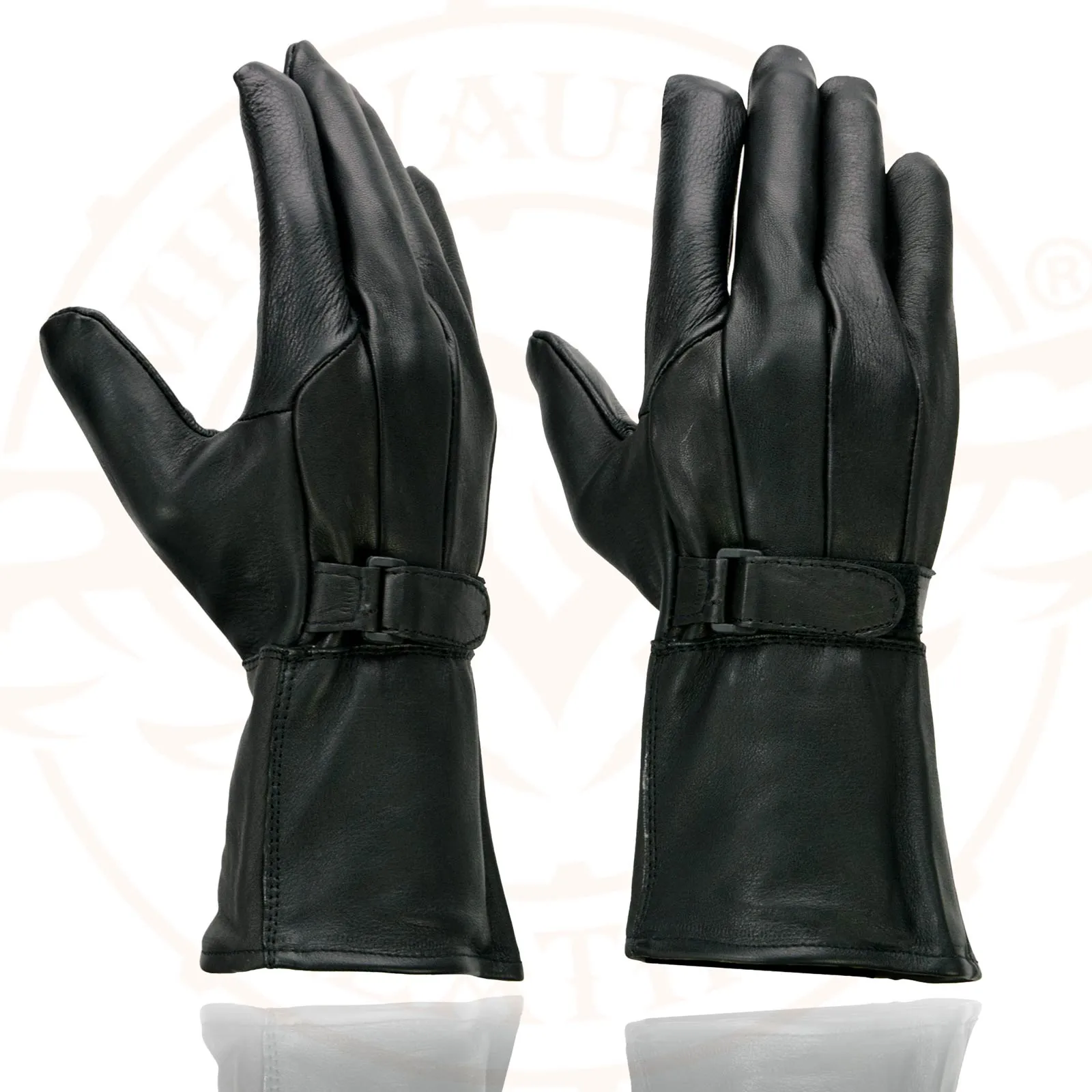 Milwaukee Leather Men's Gauntlet Motorcycle Hand Gloves-Deerskin Unlined Adjustable Wrist Strap Closure-SH864