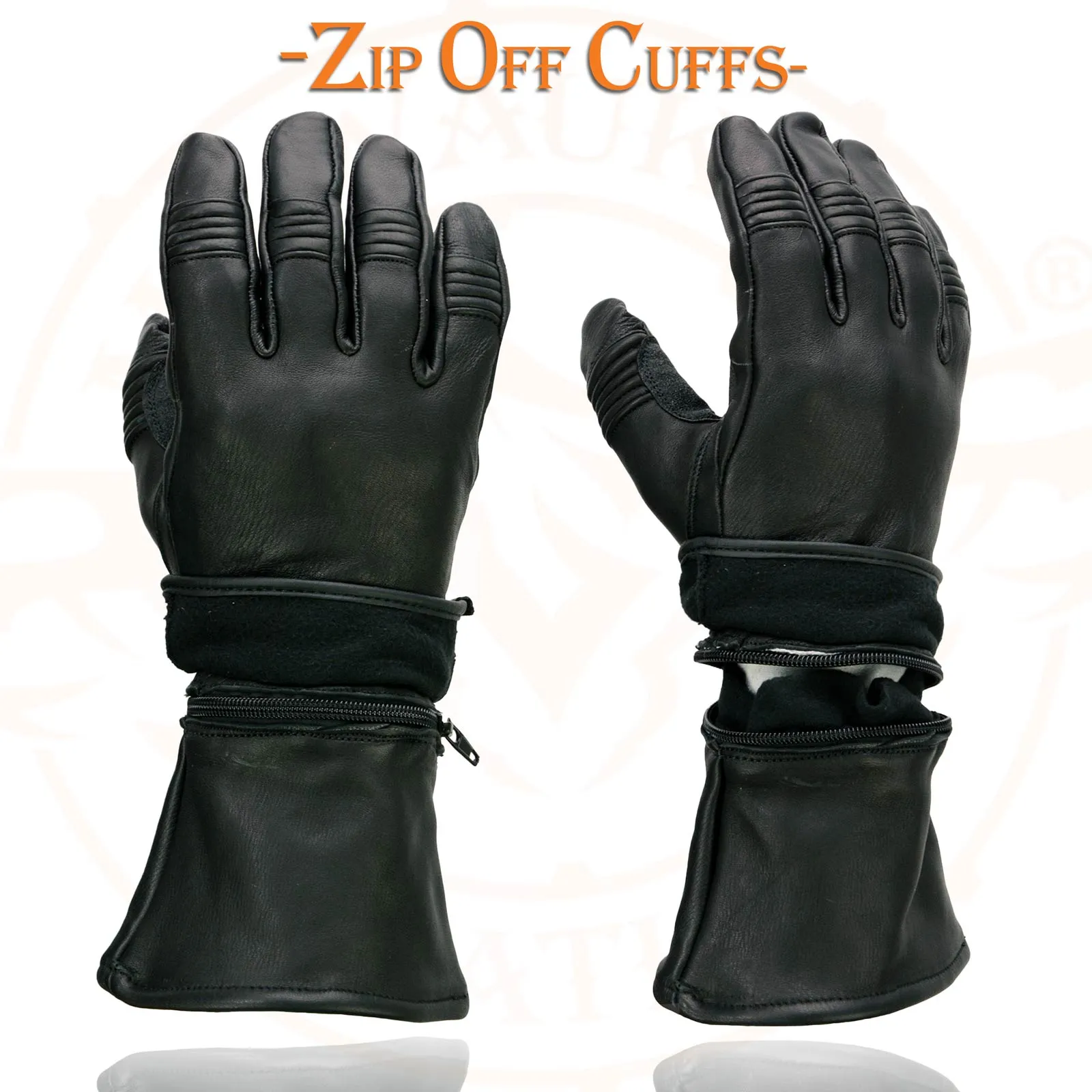 Milwaukee Leather Men's Gauntlet Motorcycle Hand Gloves- Deerskin Zip-Off-Long Cuff Thermal Lined Gel Palm-SH852