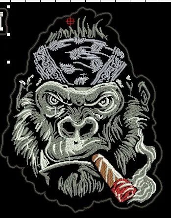 ML188429 Gray Bandana Cigar-Chomping Gorilla Embroidered Patch 11x13