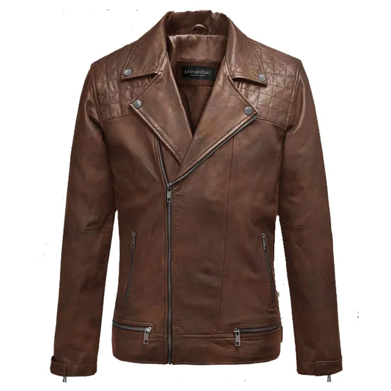 New Genuine Best Looking Style Ironwood Spanish Brown Biker Fashion Leather Jacket