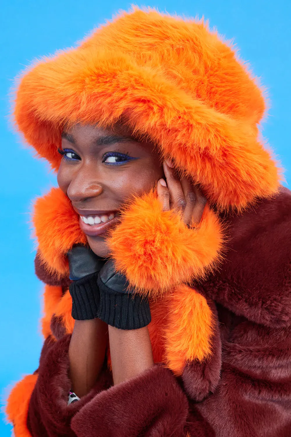 Orange Eco Bamboo Faux Fur Bucket Hat