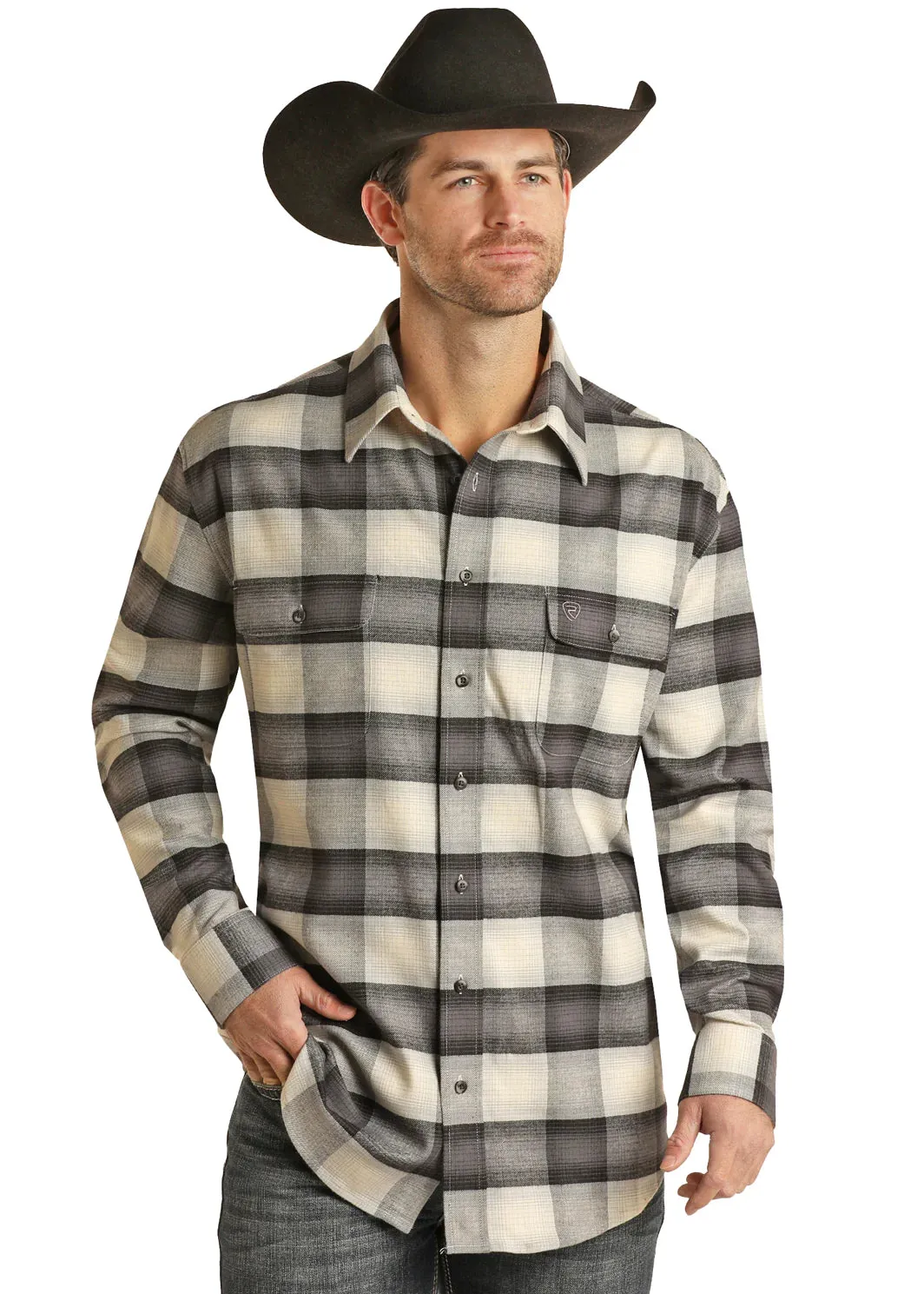 Panhandle Slim® Rock & Roll Black Plaid Long Sleeve Button Front Western Shirt