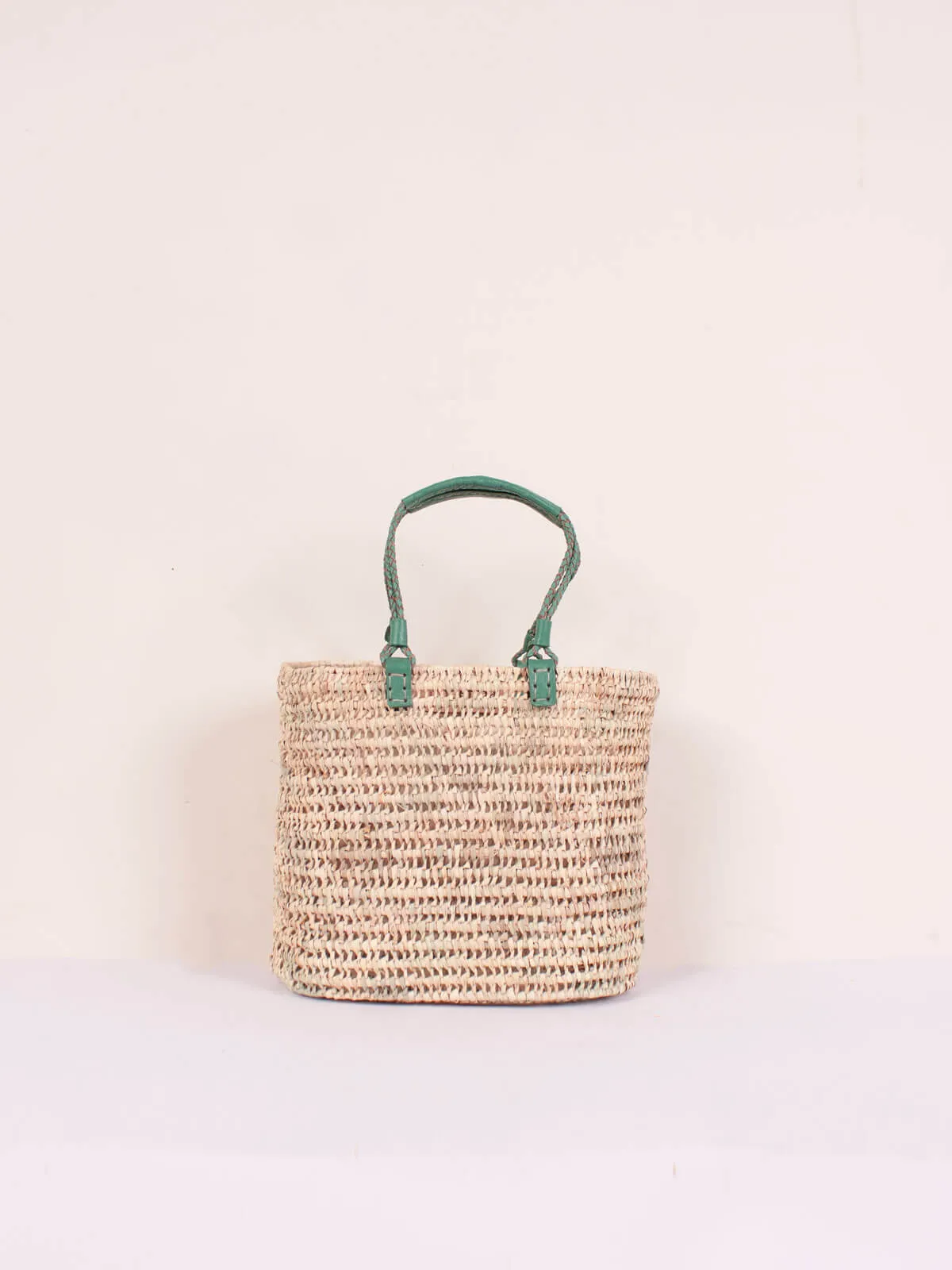 Pleated Leather Handle Basket, Sage