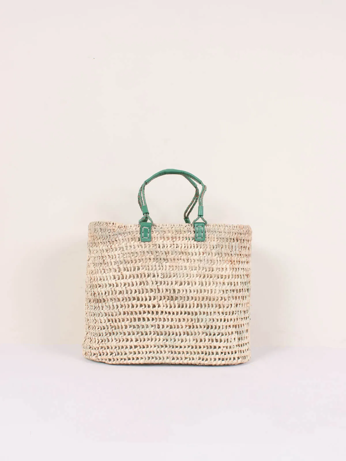 Pleated Leather Handle Basket, Sage