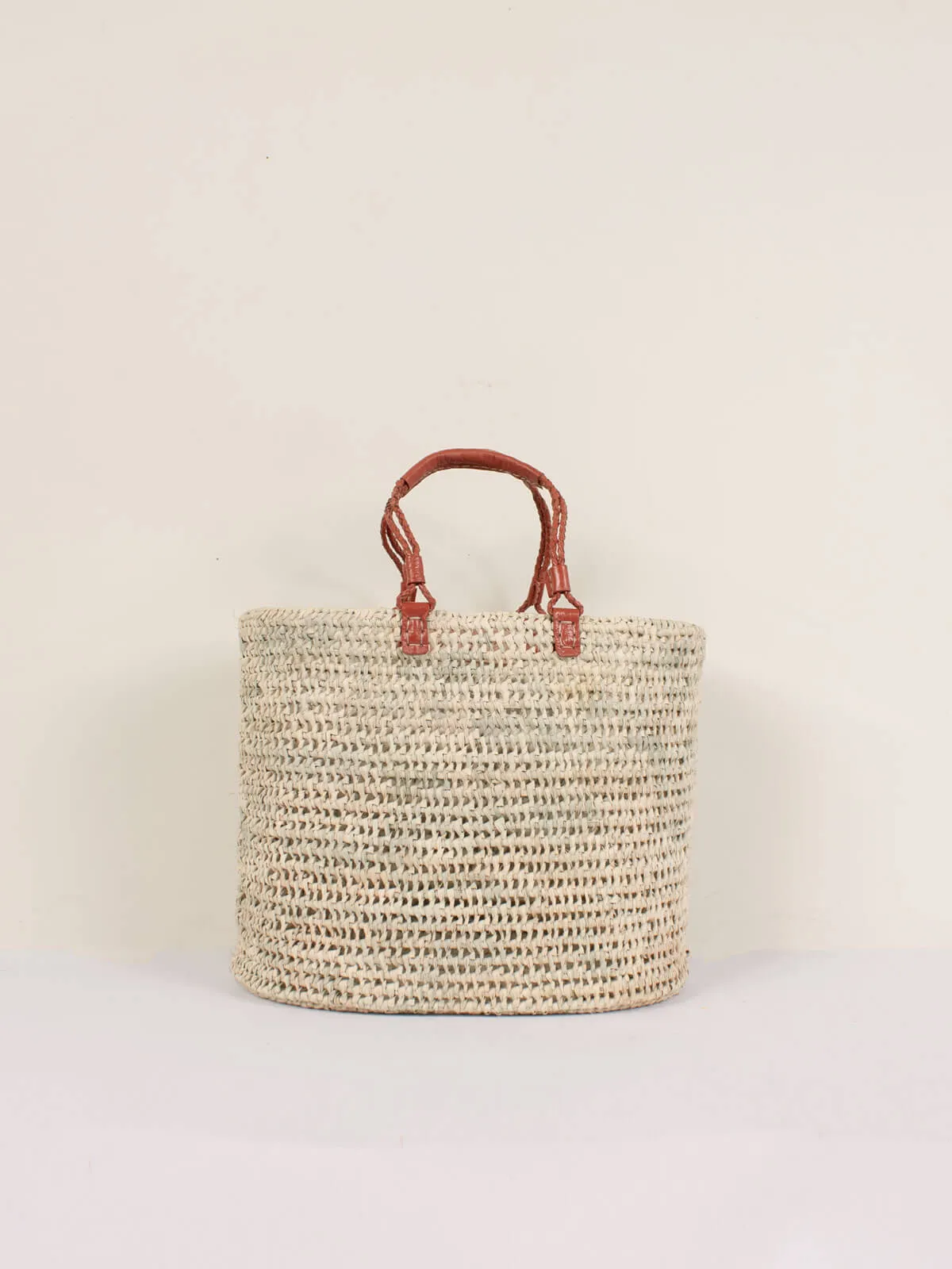 Pleated Leather Handle Basket, Terracotta