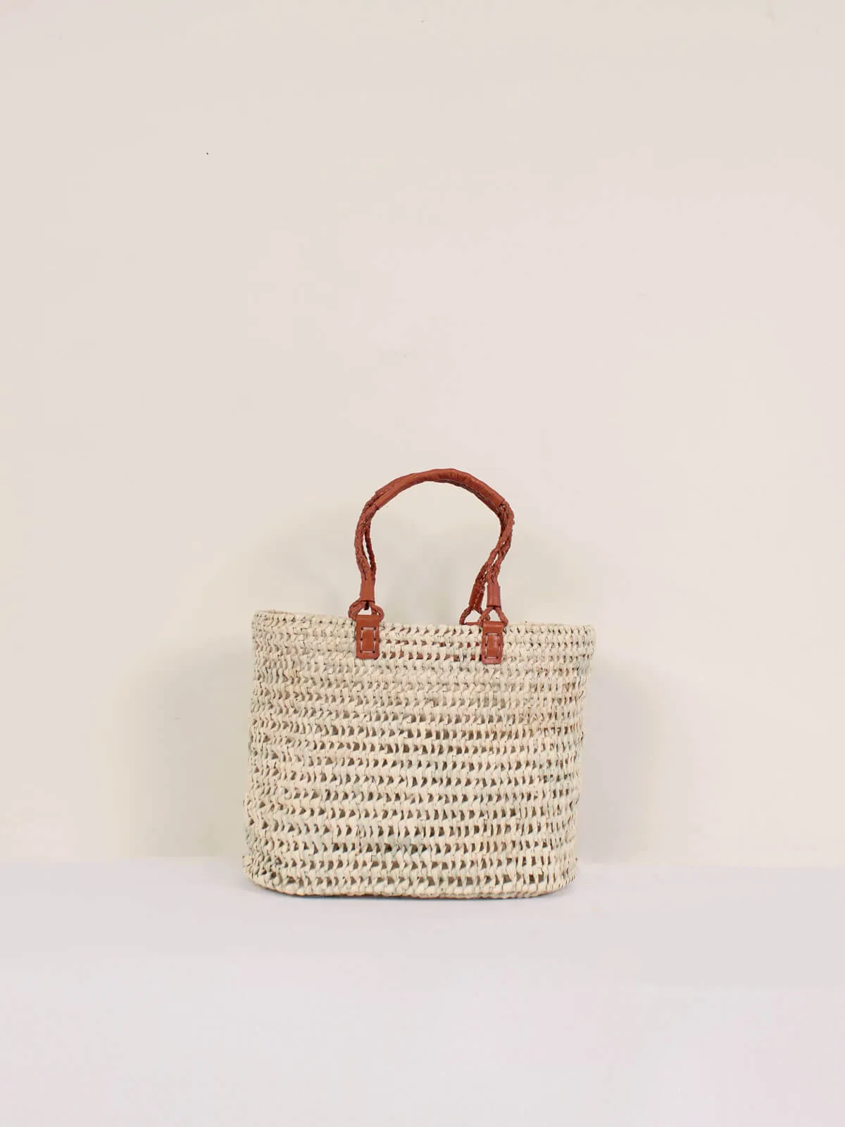 Pleated Leather Handle Basket, Terracotta