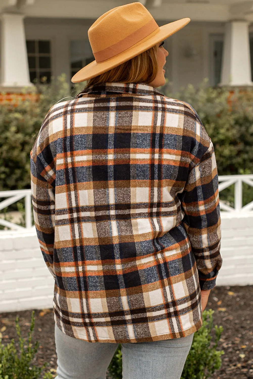 Plus Size Plaid Flap Pocket Shacket