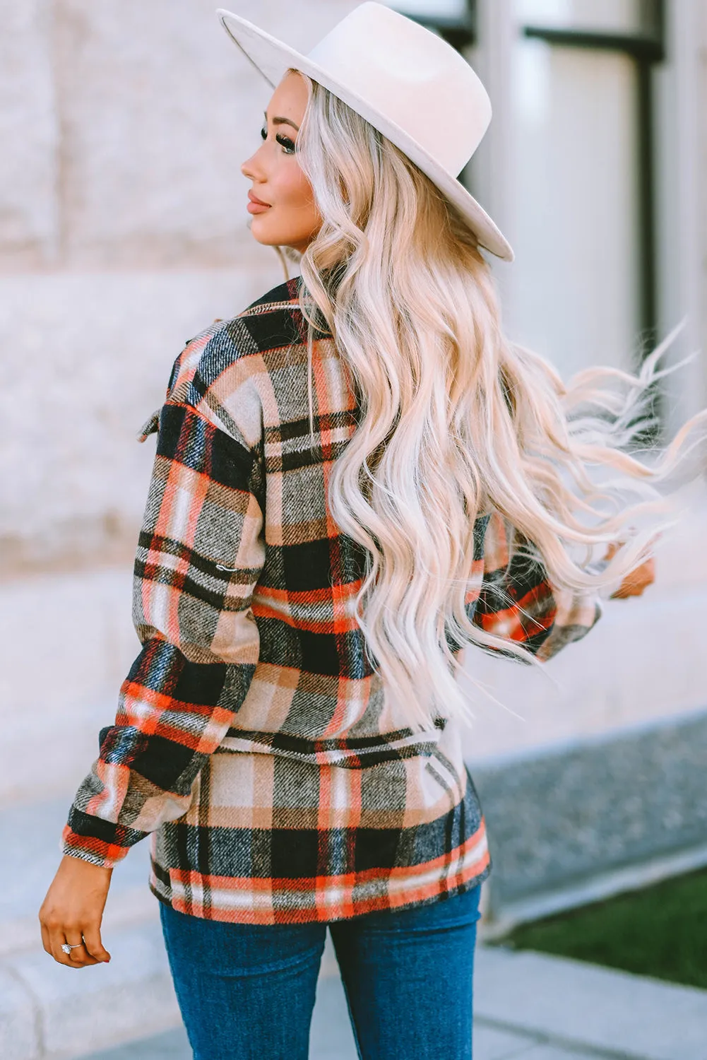 Plus Size Plaid Flap Pocket Shacket