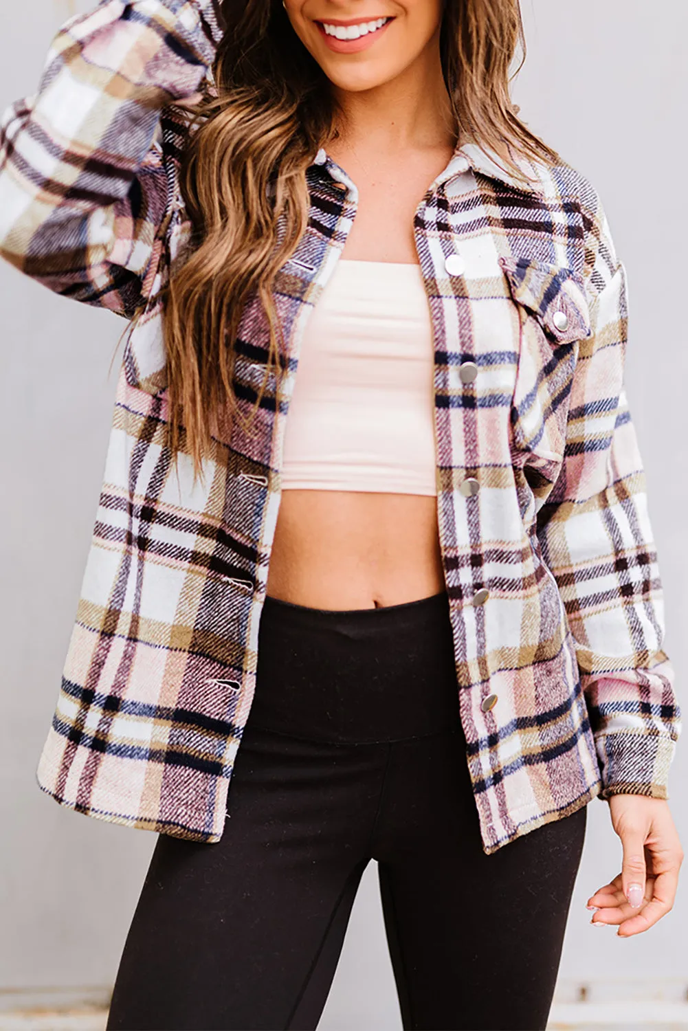 Plus Size Plaid Flap Pocket Shacket