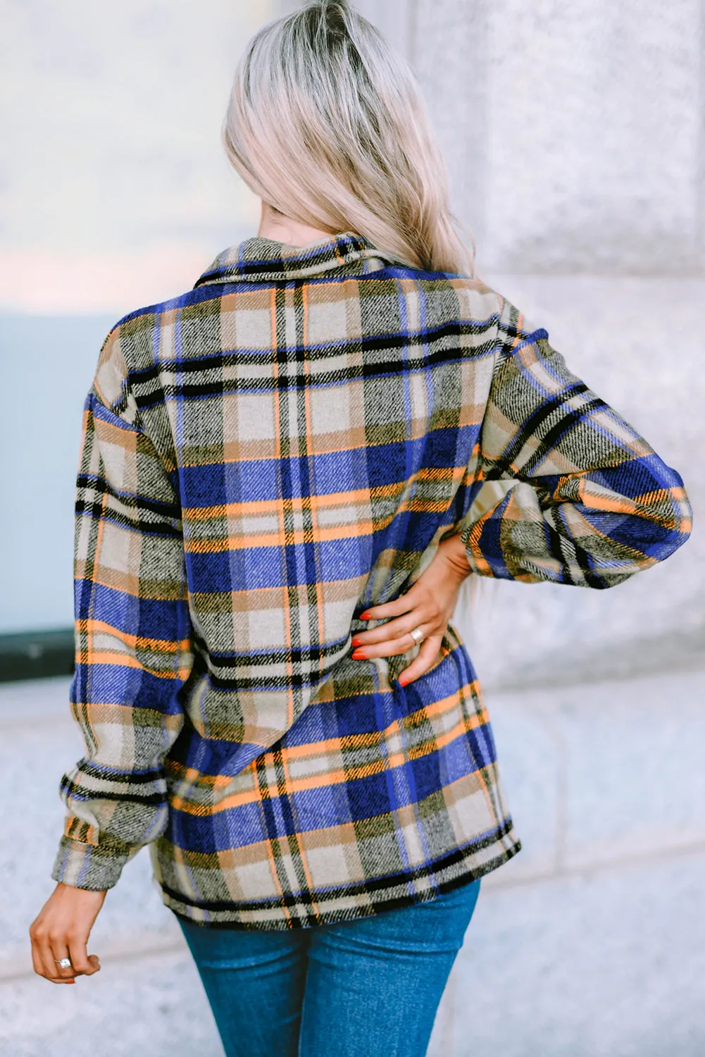 Plus Size Plaid Flap Pocket Shacket