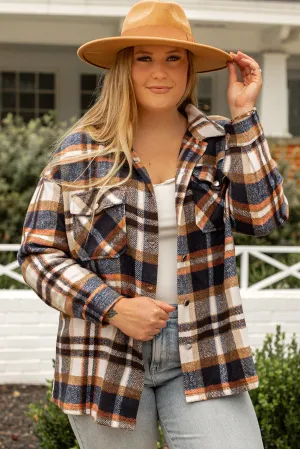 Plus Size Plaid Flap Pocket Shacket