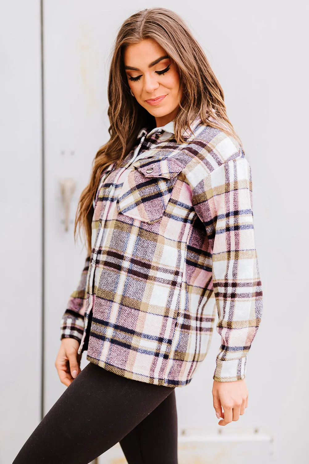 Plus Size Plaid Flap Pocket Shacket