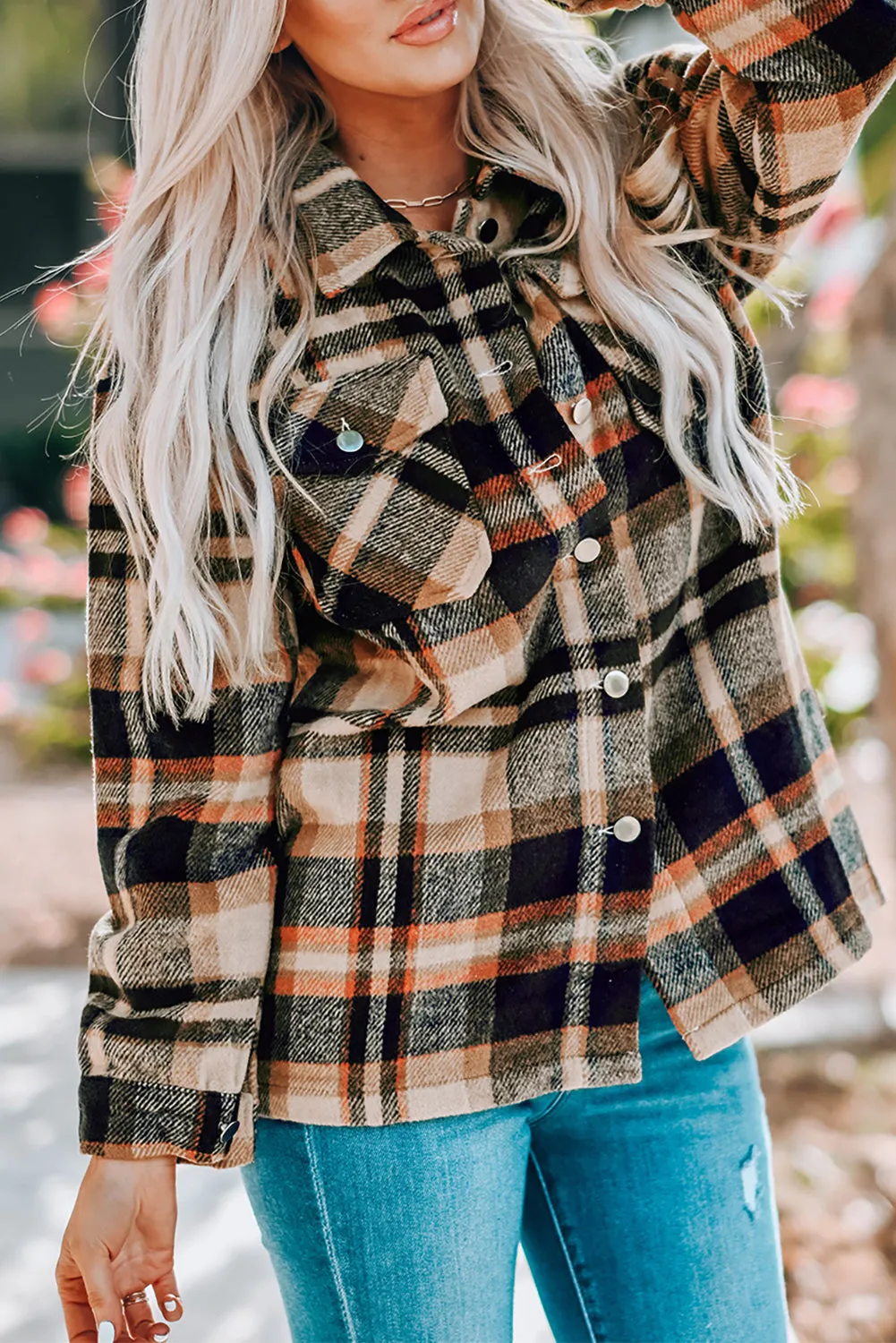 Plus Size Plaid Flap Pocket Shacket