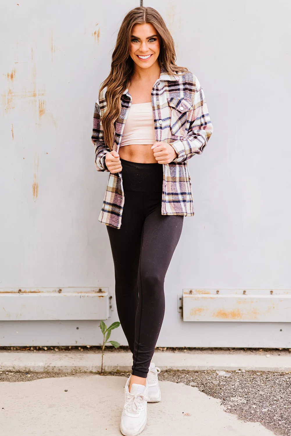 Plus Size Plaid Flap Pocket Shacket