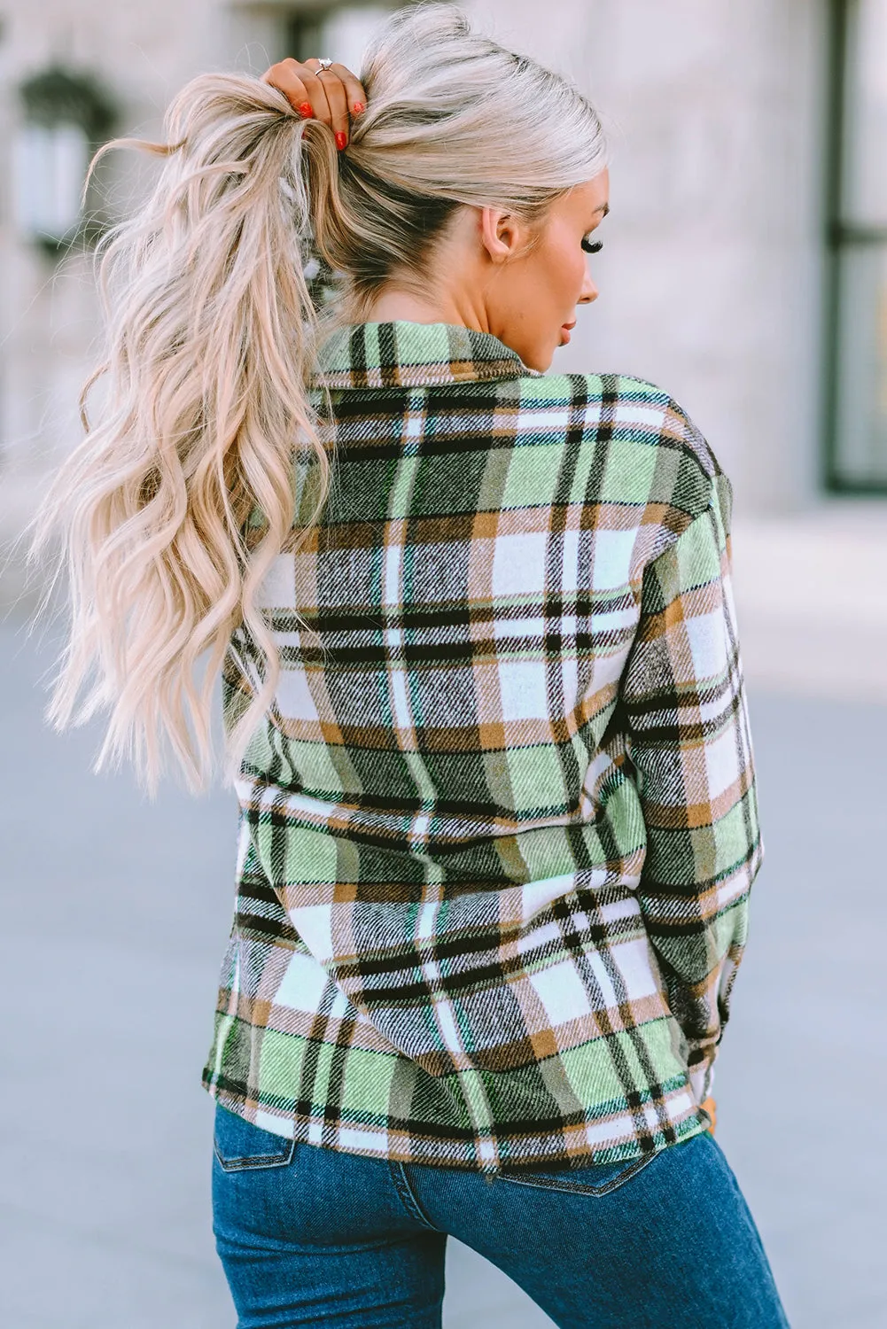 Plus Size Plaid Flap Pocket Shacket