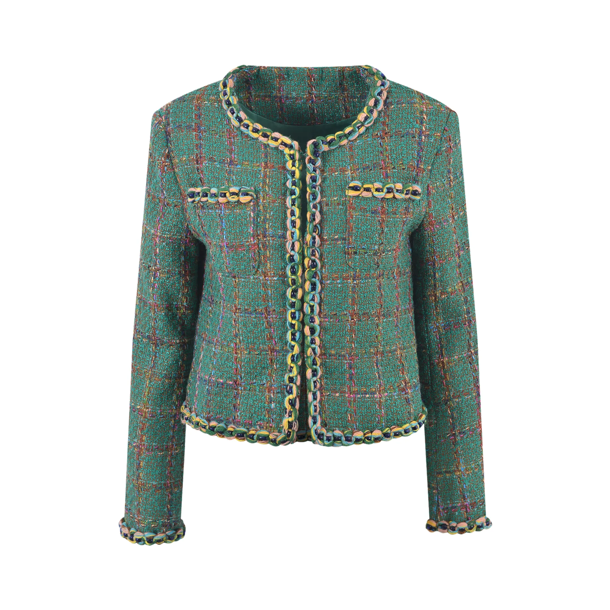 Pre Order:  Contrast Topstitch Plaid Wool Jacket