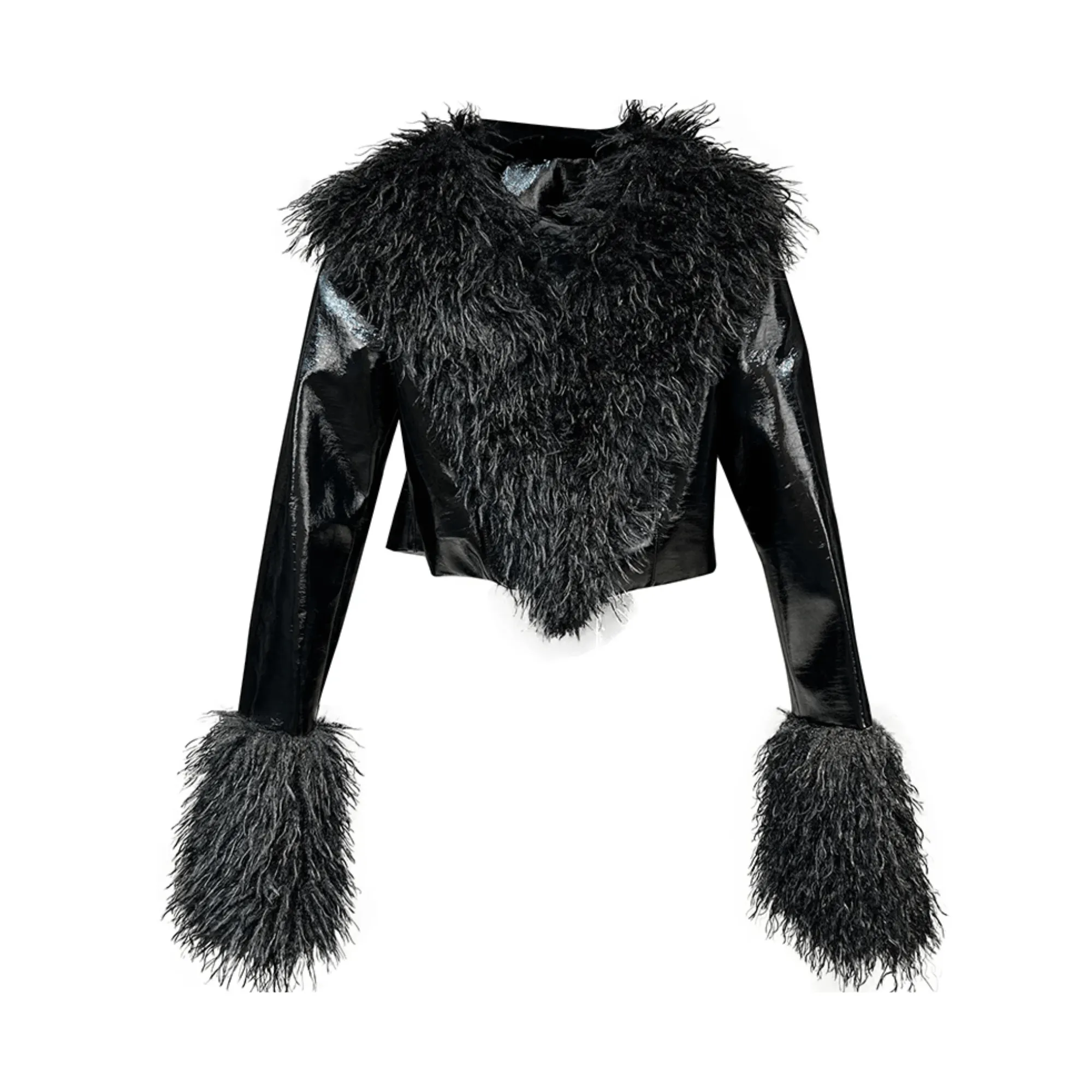 Pre Order:  Furry Vegan Leather Cropped Jacket