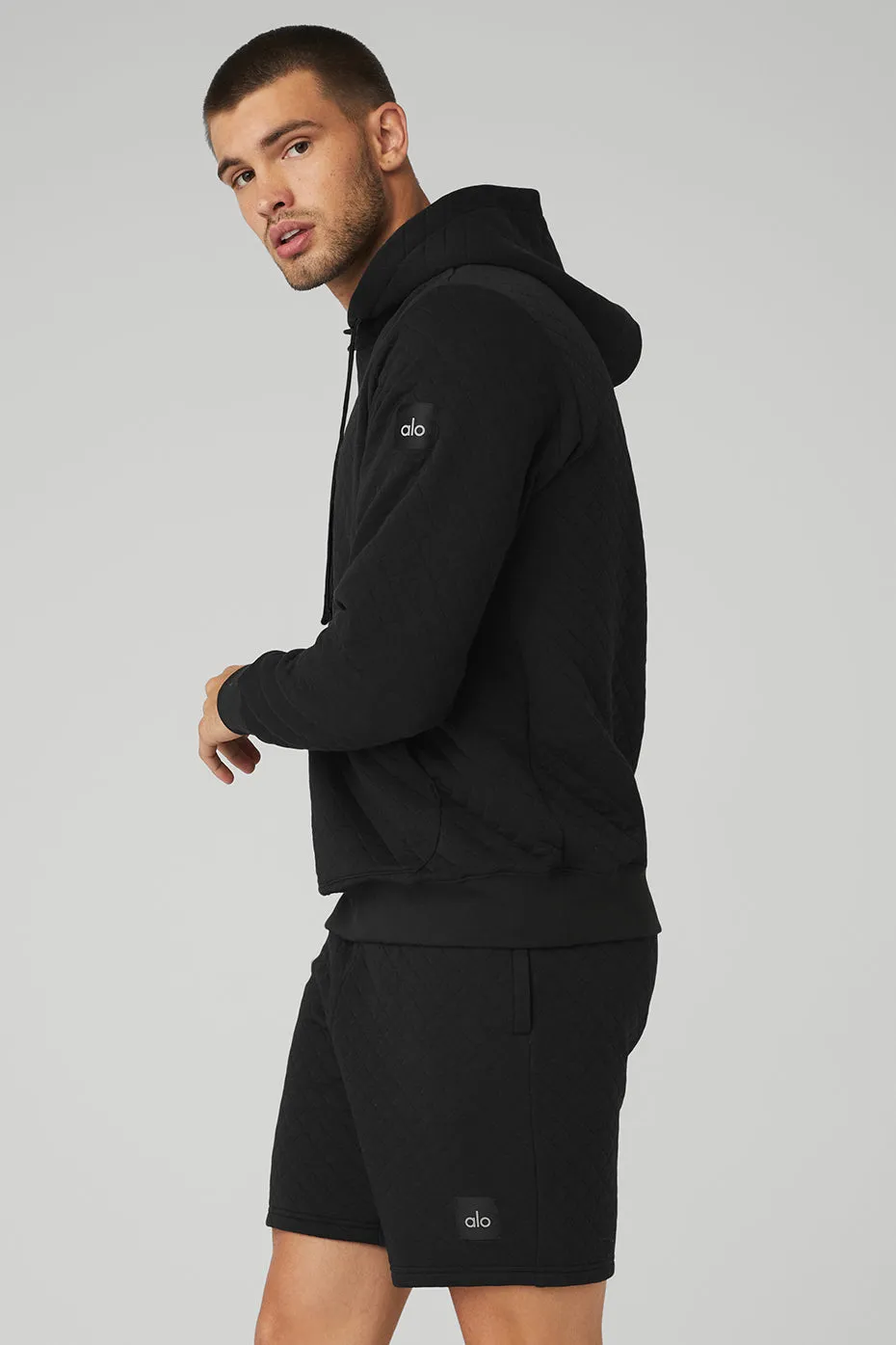 Quilted Stadium Hoodie - Black