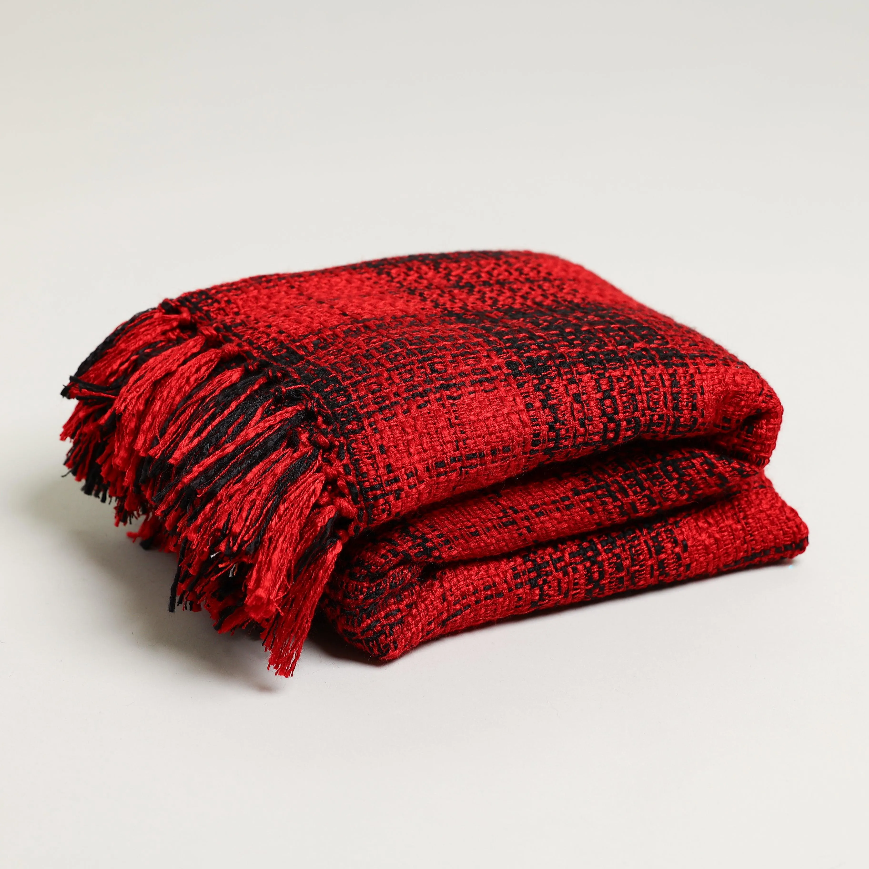 Red Plaid Throw Blanket 58" X 63"  3" Tassel