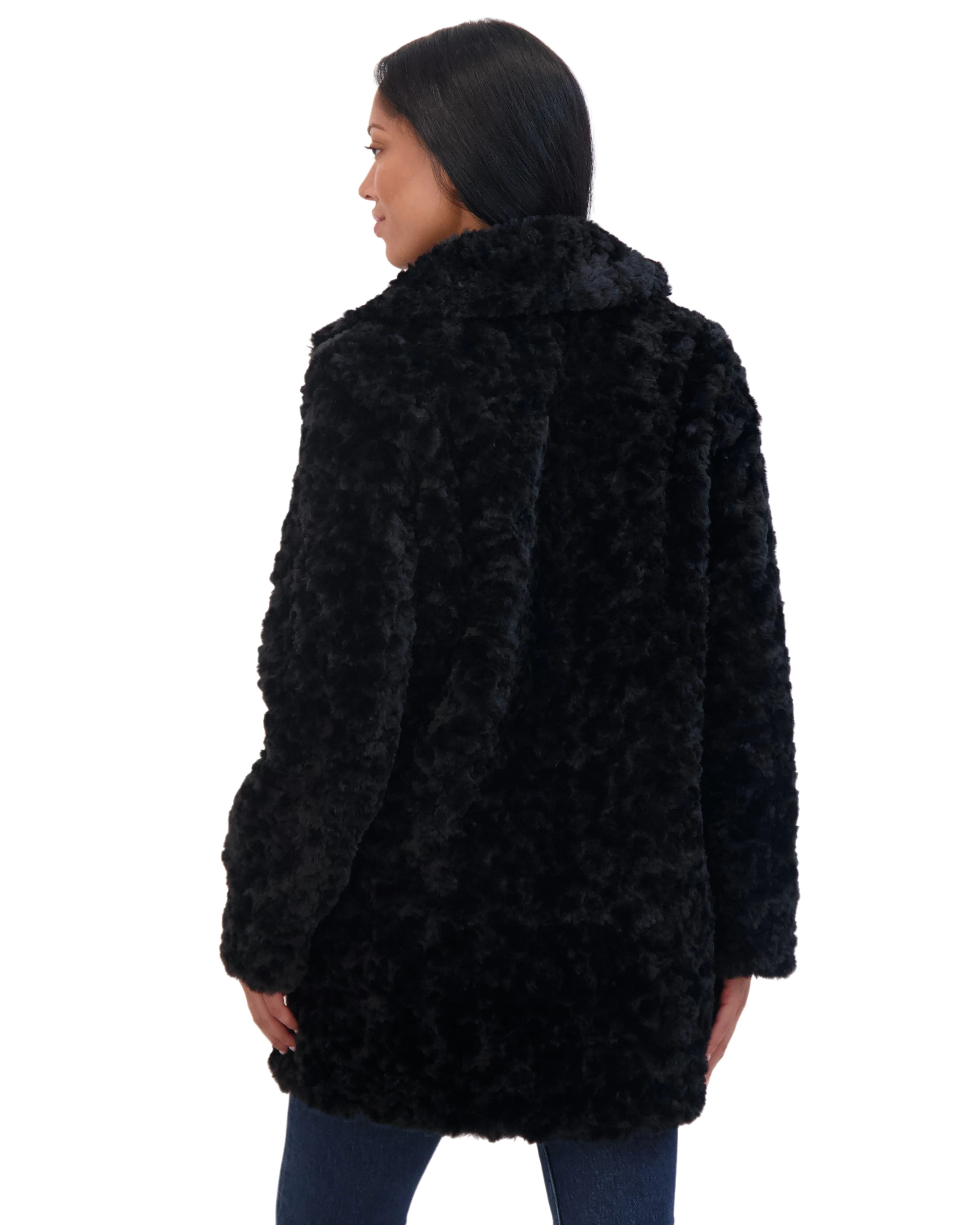 Sebby Collection Women's Crushed Faux Fur Button Front Coat