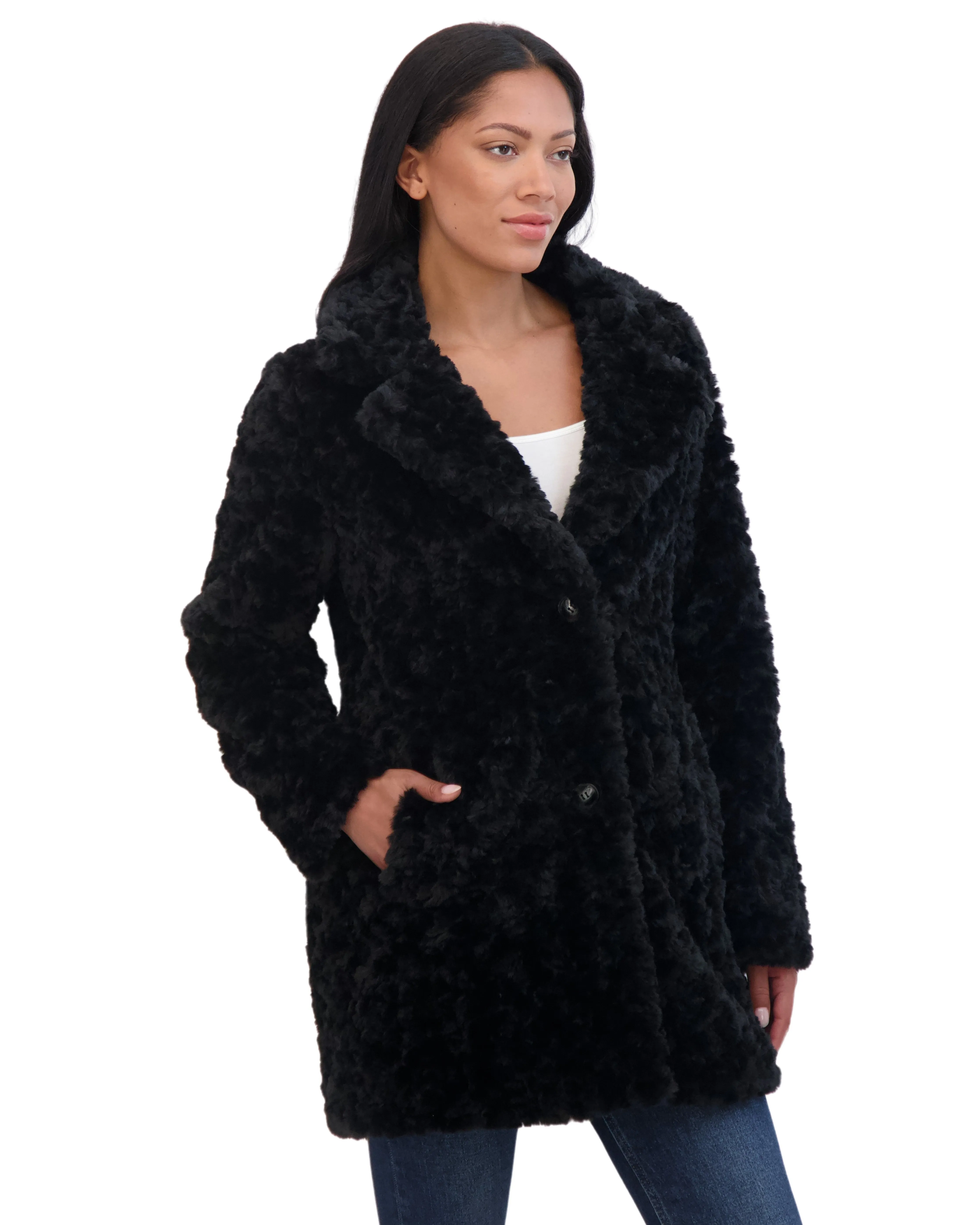 Sebby Collection Women's Crushed Faux Fur Button Front Coat