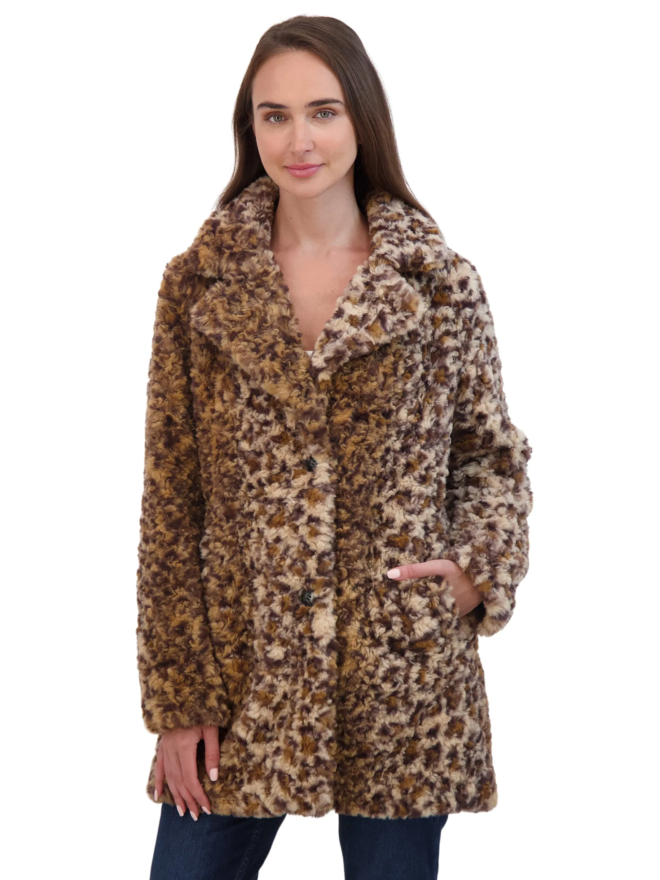 Sebby Collection Women's Crushed Faux Fur Button Front Coat