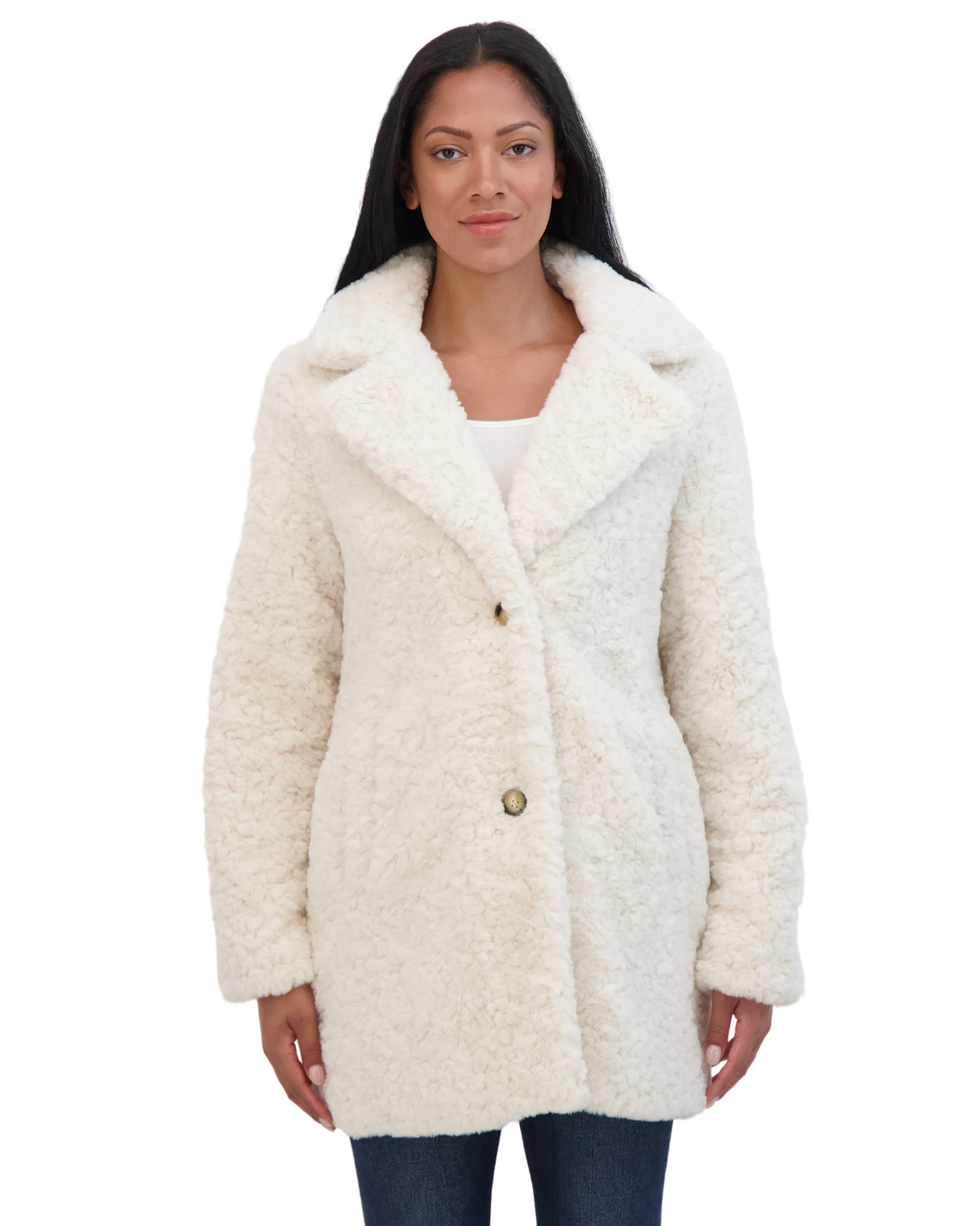 Sebby Collection Women's Crushed Faux Fur Button Front Coat