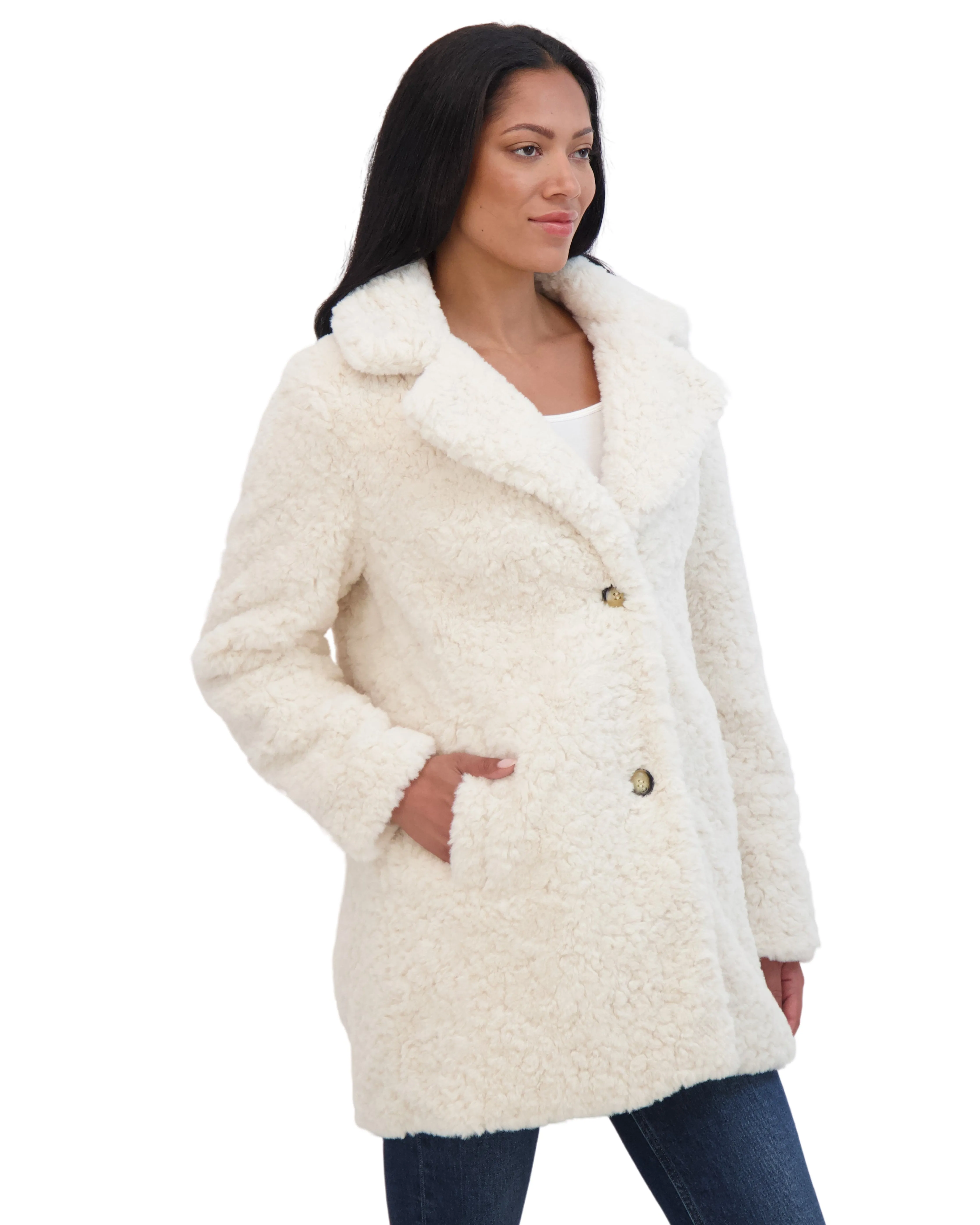 Sebby Collection Women's Crushed Faux Fur Button Front Coat