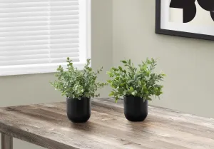 Set of 2 Faux Eucalyptus Grass Plants - 11" Tall, Indoor Table Decor, Green Leaves, Black Pots