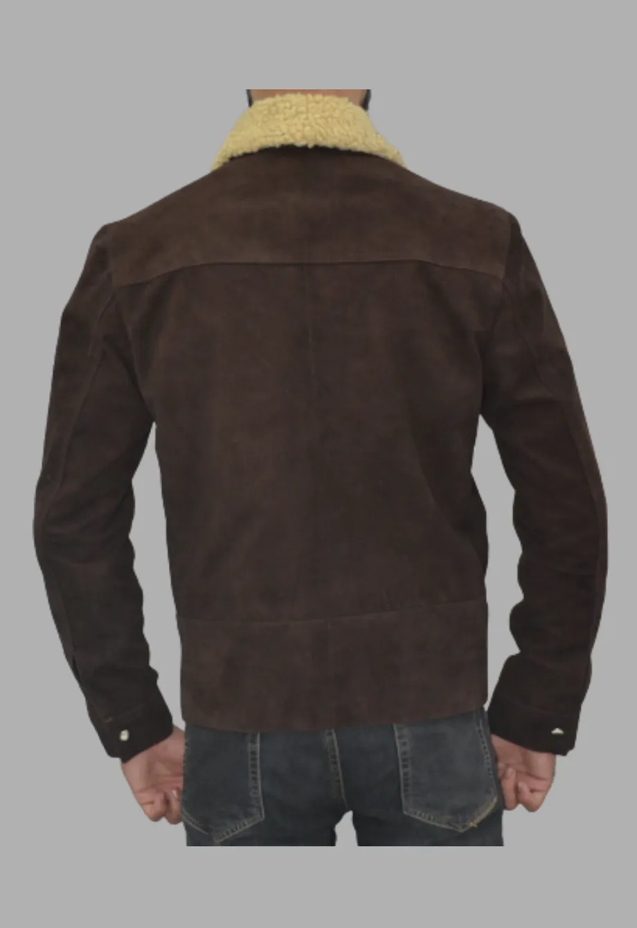 Shearling Collar Distressed Rugged Suede Leather Jacket