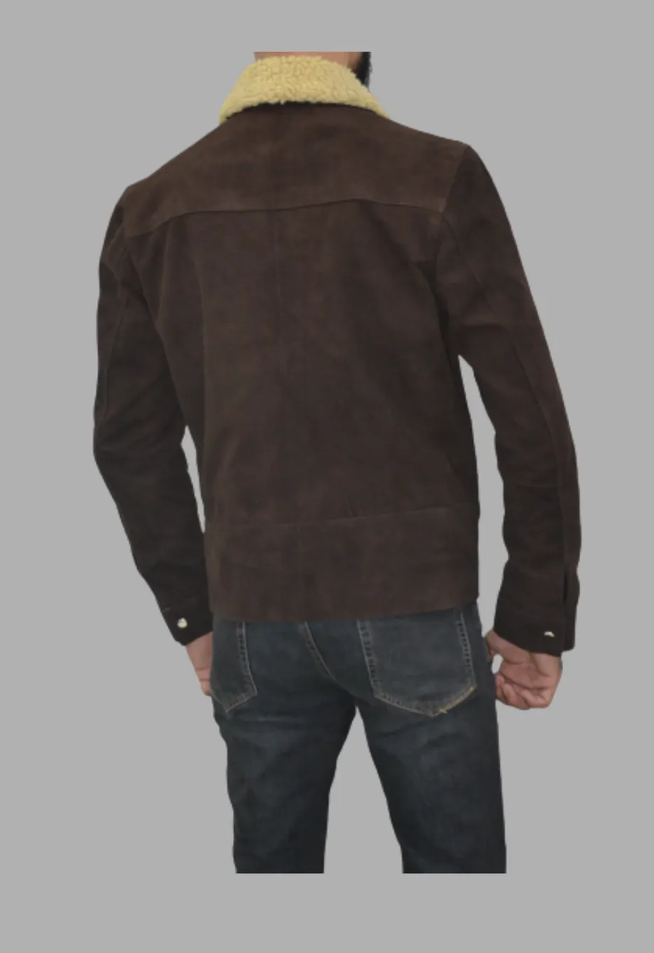 Shearling Collar Distressed Rugged Suede Leather Jacket