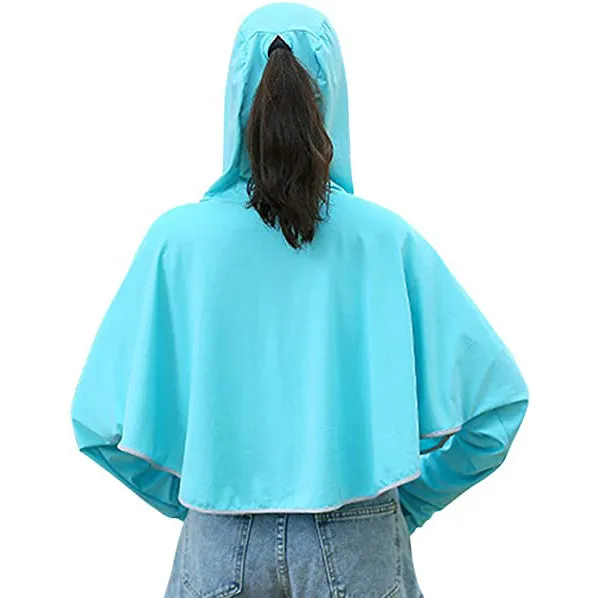 Sidiou Group Anniou Women UPF50  Anti UV Jacket Long Sleeve Thumb Holes Sunscreen Shawl Cape Coat Zipper Hooded Breathable Quick Dry Loose Windbreaker