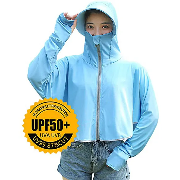 Sidiou Group Anniou Women UPF50  Anti UV Jacket Long Sleeve Thumb Holes Sunscreen Shawl Cape Coat Zipper Hooded Breathable Quick Dry Loose Windbreaker