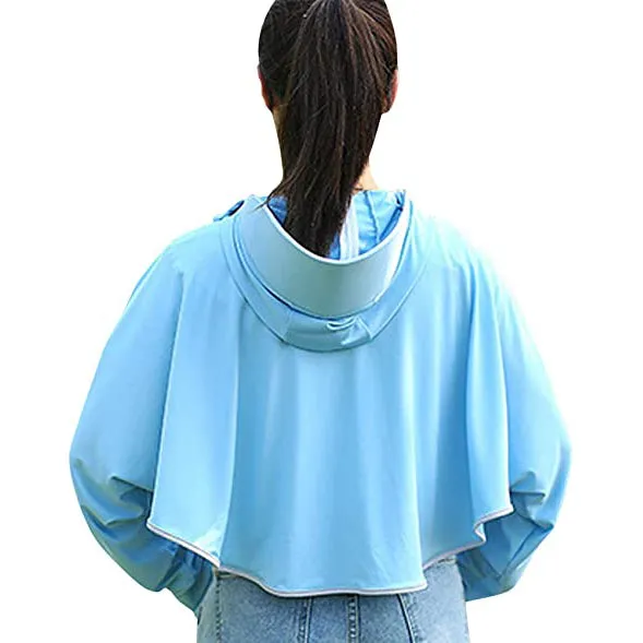 Sidiou Group Anniou Women UPF50  Anti UV Jacket Long Sleeve Thumb Holes Sunscreen Shawl Cape Coat Zipper Hooded Breathable Quick Dry Loose Windbreaker