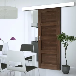 Single Sliding Door & Wall Track - Coventry Prefinished Walnut Shaker Style Door