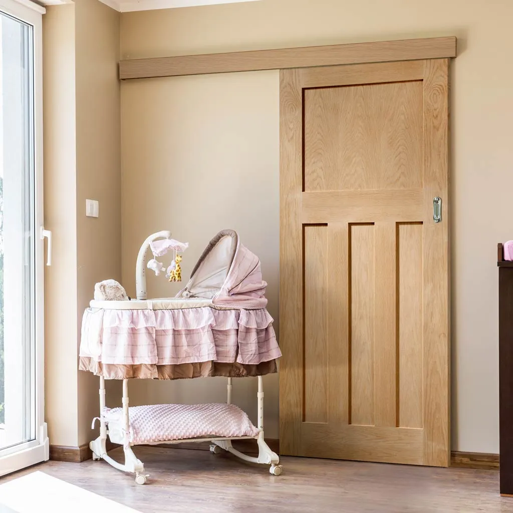 Single Sliding Door & Wall Track - DX Oak Panel Door - 1930's Style