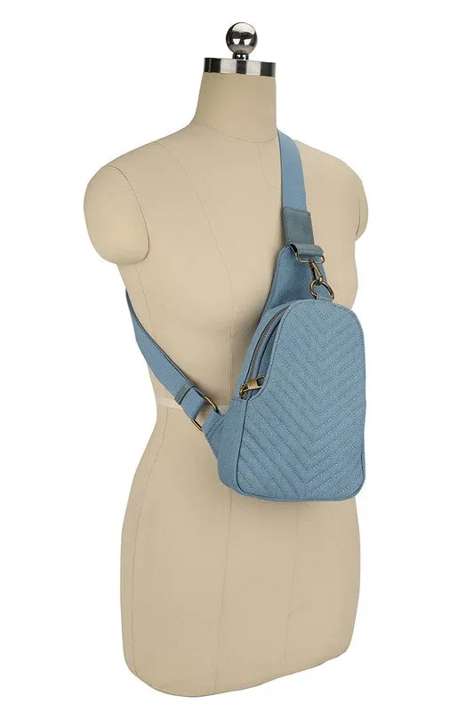 TEEK - Chevron Quilted Denim Sling Bag