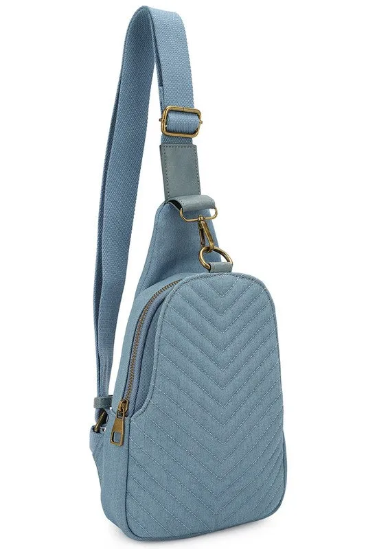 TEEK - Chevron Quilted Denim Sling Bag