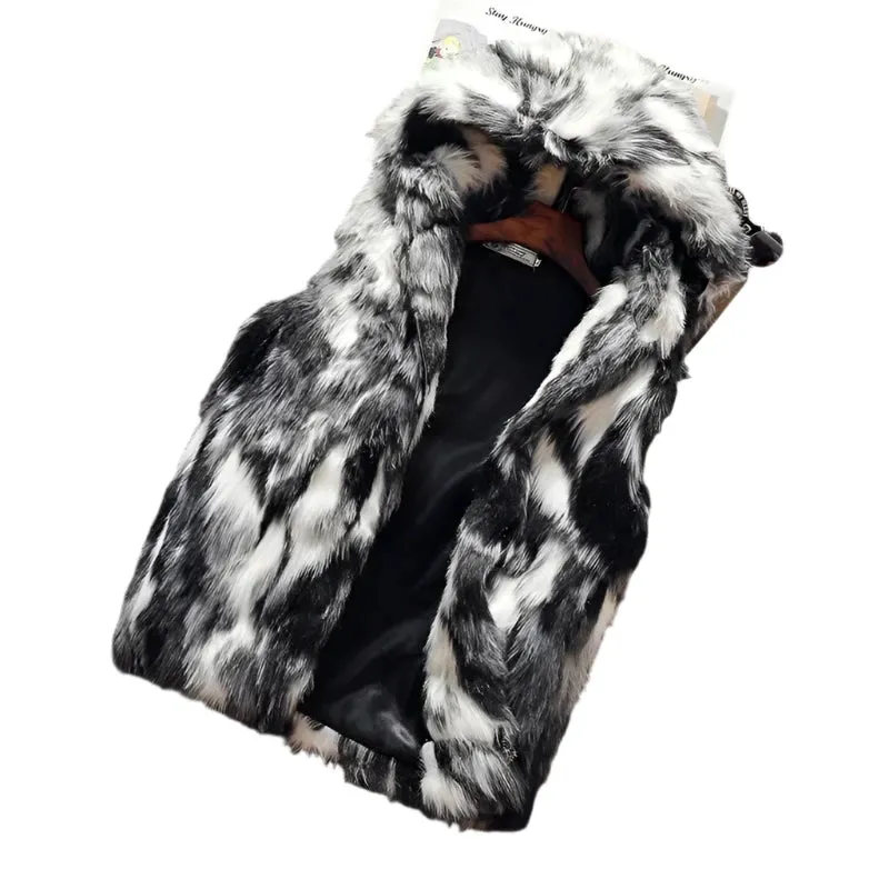 TEEK - Fleece Faux Fox Fur Hooded Jacket Vest