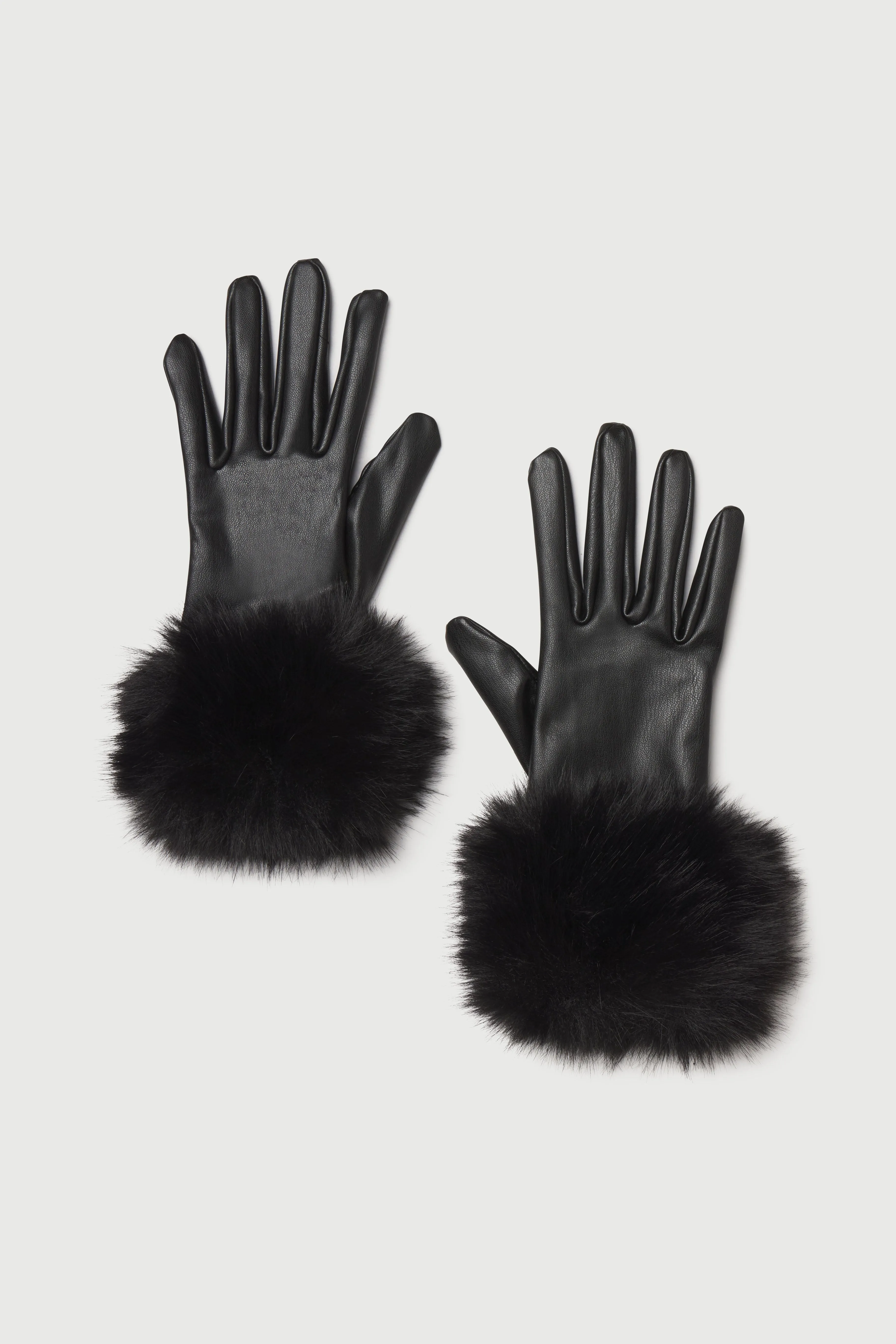 Vegan Leather Faux Fur Gloves