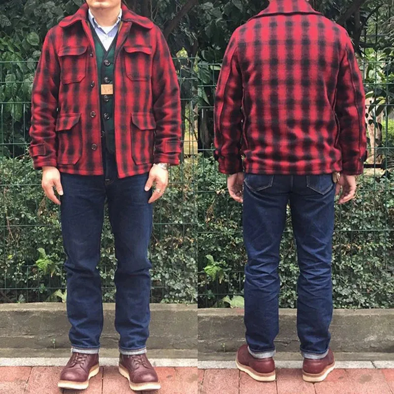 Vintage Woolen Plaid Checks Hunting Jacket with Turn-down Collar