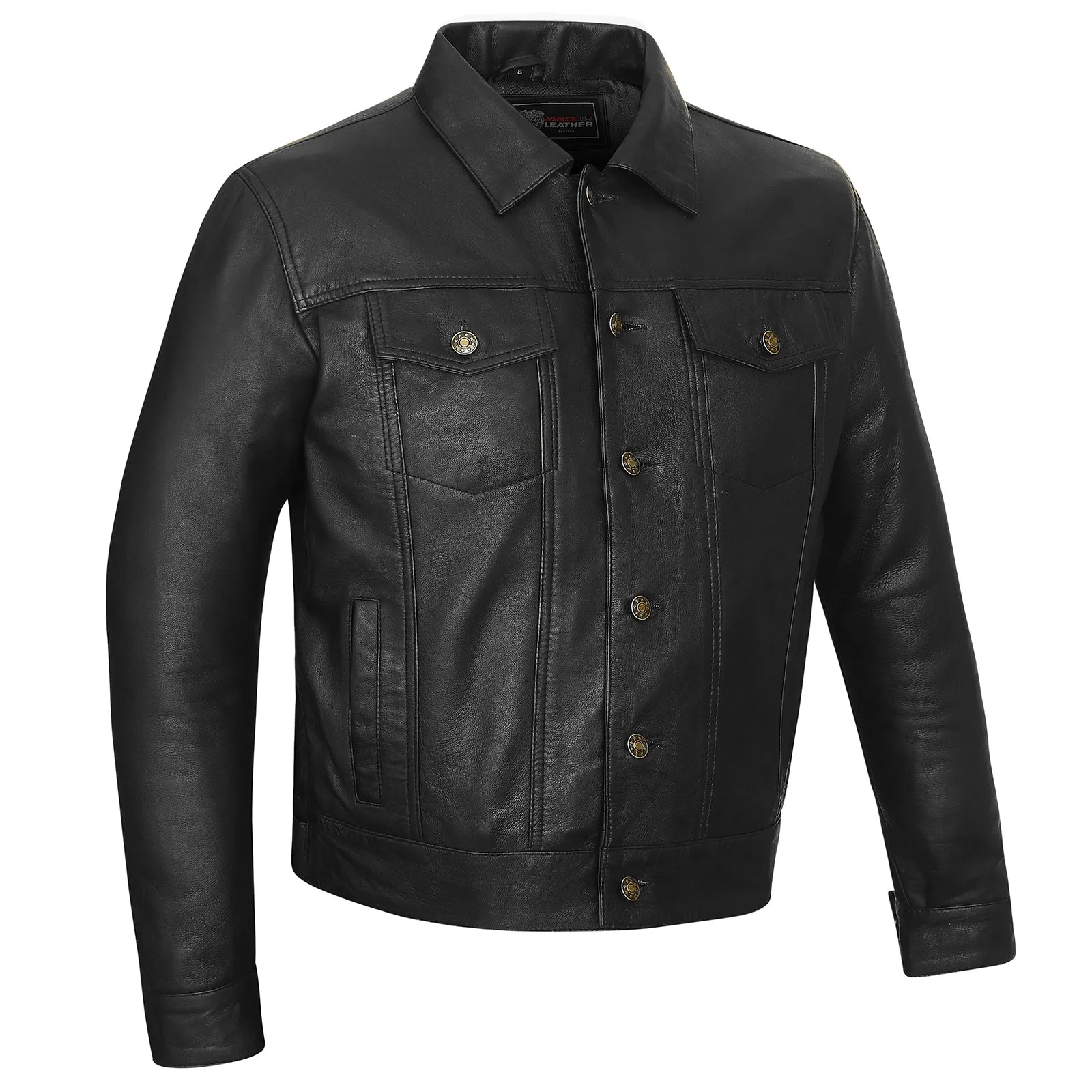 VL555B Vance Leathers' Men's Black Motorcycle Trucker Leather Jacket