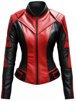 Women Leather Jacket - Red and Black Faux Leather Jacket