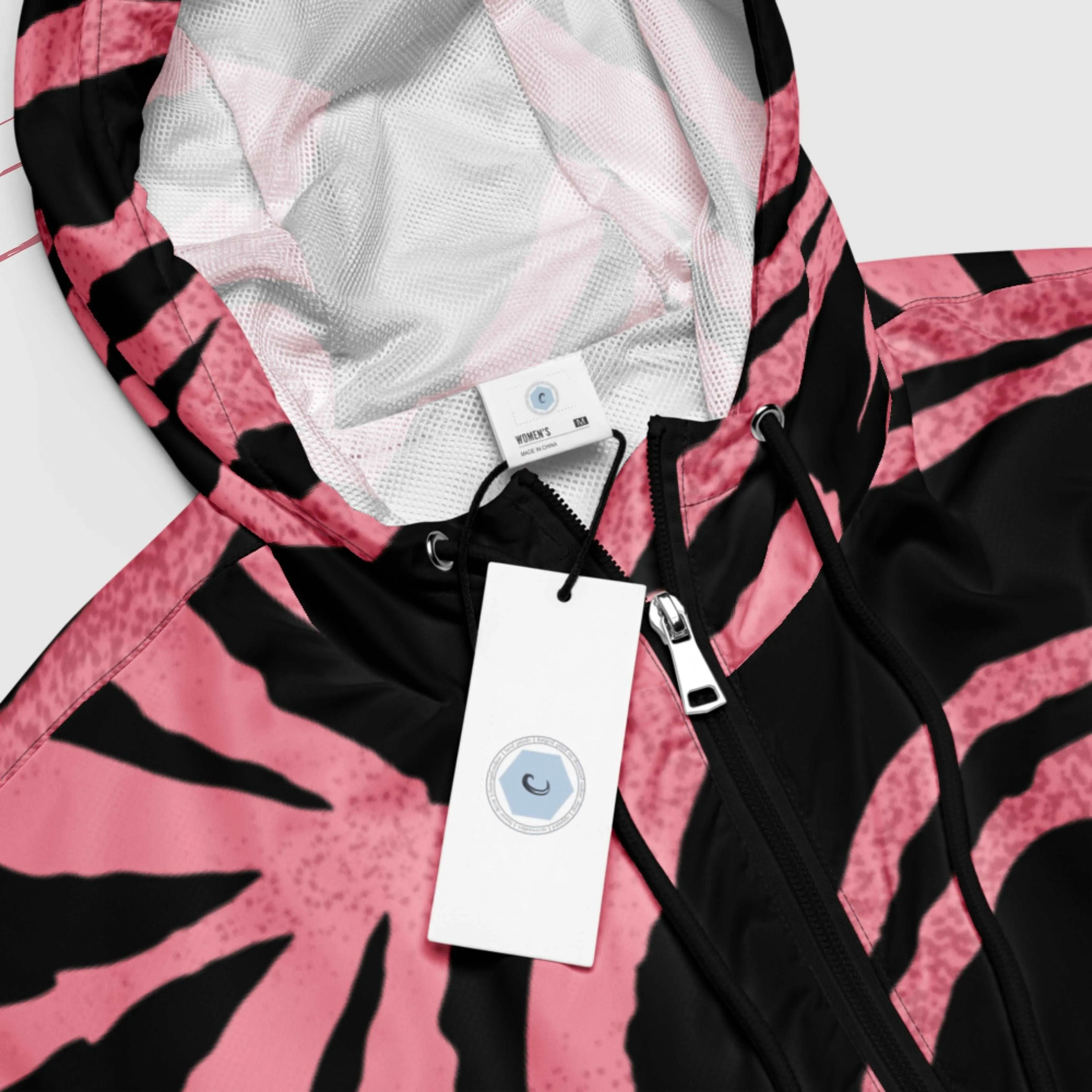 Women’s Pink Tiger Pattern Cropped Windbreaker