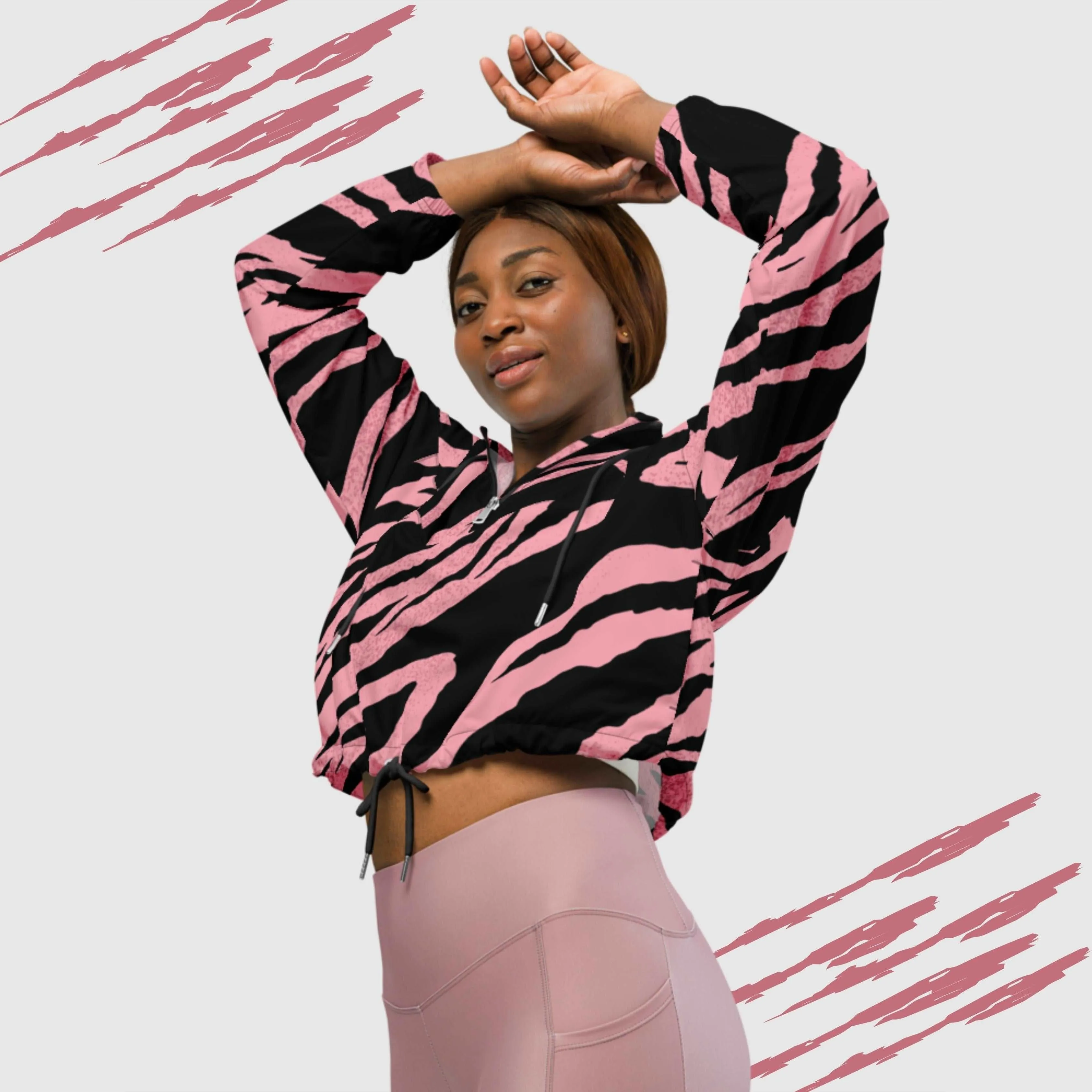 Women’s Pink Tiger Pattern Cropped Windbreaker